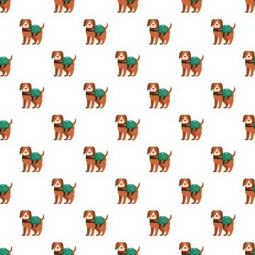 Dog pattern with backpack on white background Stock Illustration