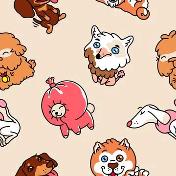 Dog pattern. Seamless print with adorable abstract home pets with funny faces Stock Illustration