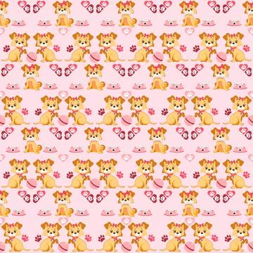 Dog pattern vector. Dog bowl, bone and paw marks Stock Illustration