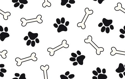 Dog paw prints, bones pattern Stock Illustration