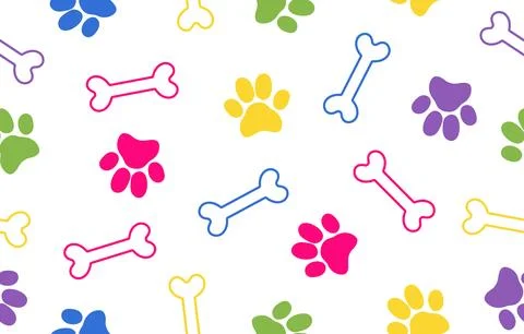 Dog paw prints, bones pattern Stock Illustration
