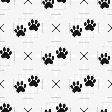 Dog paw prints seamless pattern with lines Stock Illustration