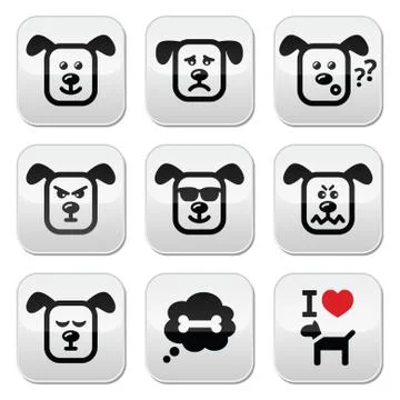 Dog, paw prints vector buttons set Stock Illustration