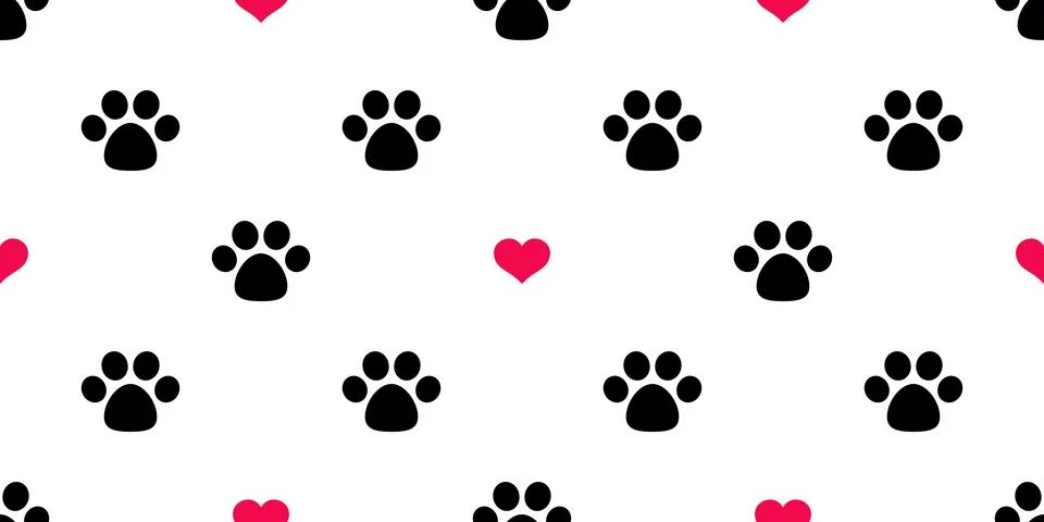 Dog Paw Seamless pattern vector heart valentine Cat Paw footprint Illustrazione stock