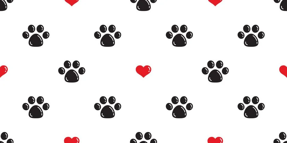 Dog Paw Seamless pattern vector heart valentine Cat Paw footprint Illustrazione stock