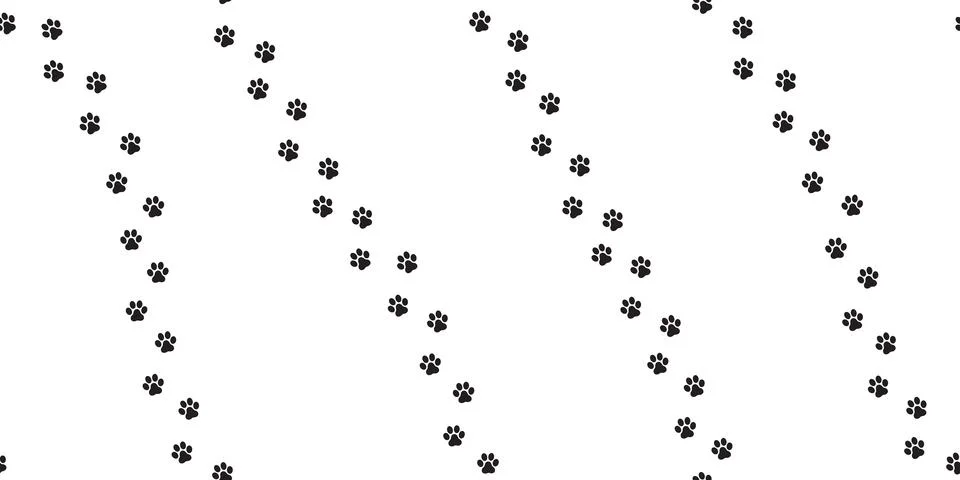 Dog Paw Seamless vector Pattern foot print cat paw isolated walk Stock Illustration