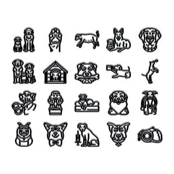 Dog pet care services simple line icons Stock Illustration