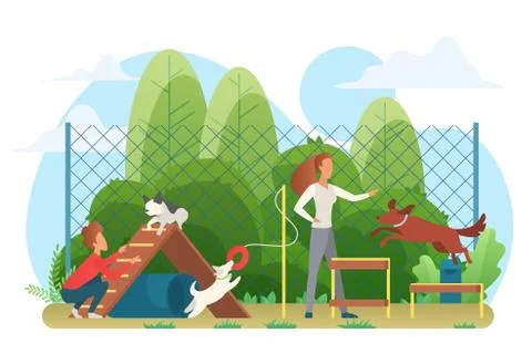 Dog playground flat vector illustration Stock Illustration