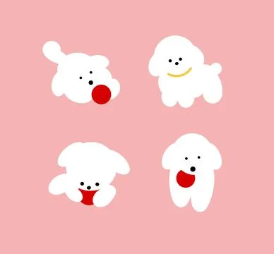 Dog playing with ball set of dynamic pose variations pink Stock Illustration