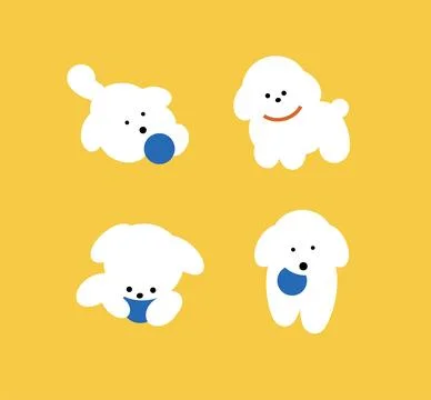Dog playing with ball set of dynamic pose variations yellow Stock Illustration