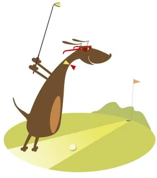 Dog playing golf Stock Illustration