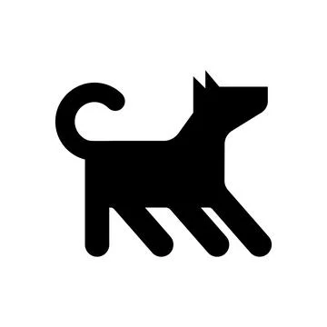Dog playing or walking single black glyph icon. Round tail, prick ears. Vecto Stock Illustration