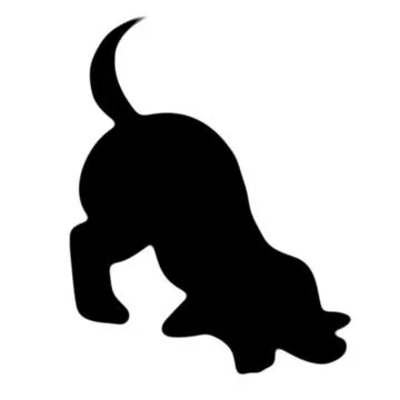 A dog playing with two front legs bending black silhouette illustration - 1 Stock Illustration