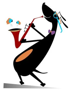 Dog plays on sax Stock Illustration
