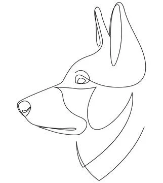 Dog portrait in continuous line art drawing style. German shepherd head black Stock Illustration