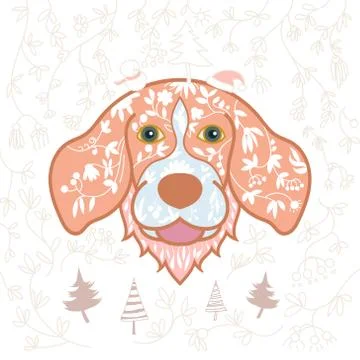 Dog portrait decorated with doodle pattern inside and doodle on white backgro Stock Illustration