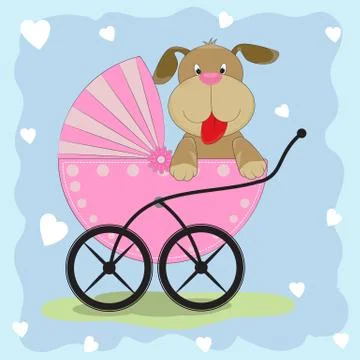 Dog in a Pram Stock Illustration