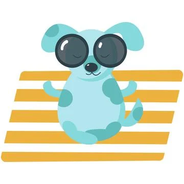 Dog rest on beach vector, vacation relax icon Stock Illustration