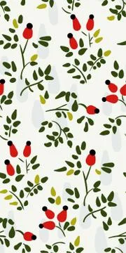 Dog rose seamless pattern vector floral design primitive scandinavian Illustrazione stock