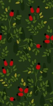 Dog rose seamless pattern vector floral design primitive scandinavian Stock Illustration