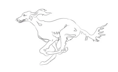Dog running, lines, vector Stock Illustration