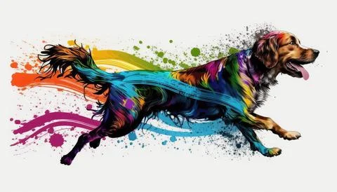 Dog running shape Rainbow splash wave strong colors Stock Illustration