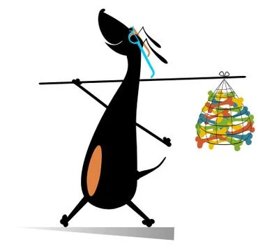 Dog with sack full of bones isolated Stock Illustration