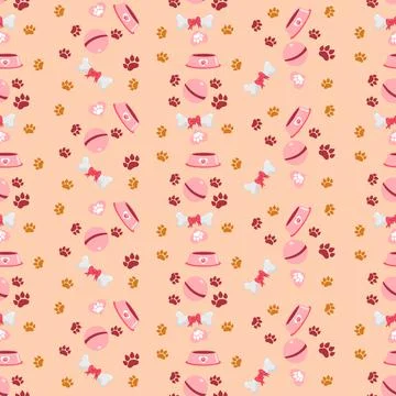 Dog Seamless pattern with bones, steps and bowles Stock Illustration