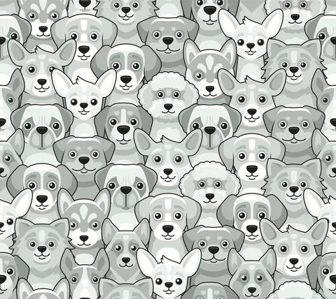 Dog Seamless Pattern. Cute Cartoon Style. Vector Stock Illustration
