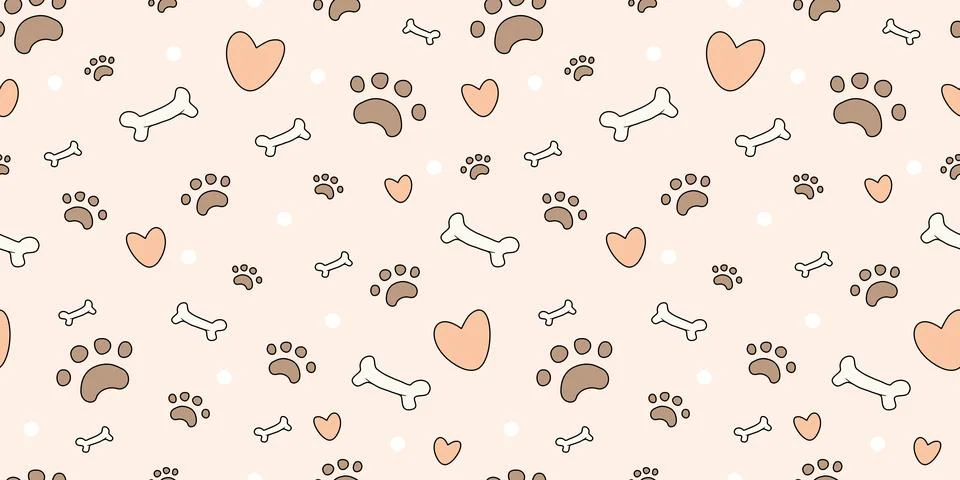Dog seamless pattern with paws, bones, hearts. puppy, cartoon Stock Illustration