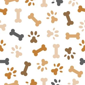 Dog seamless pattern theme, bone, paw foot print for use as wallpaper or back Stock Illustration