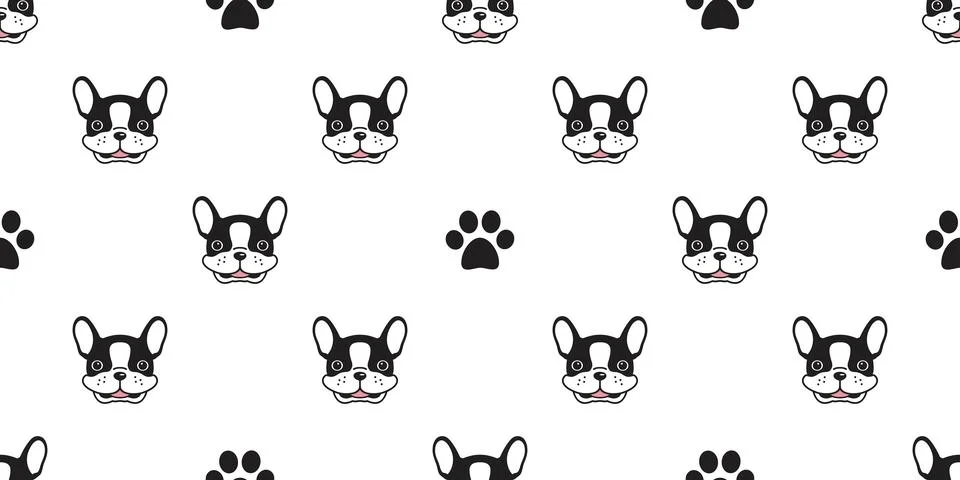 Dog seamless pattern vector french bulldog pug smile paw icon Illustrazione stock