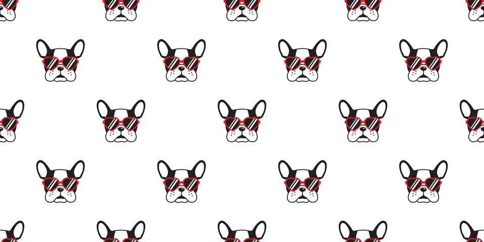 Dog seamless pattern vector french bulldog pug red sunglasses glasses icon Stock Illustration