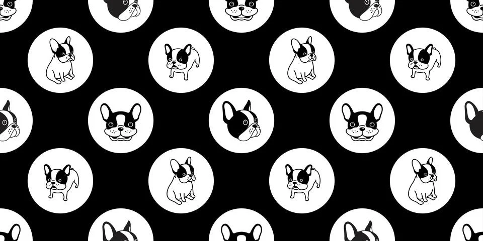 Dog seamless pattern vector french bulldog pug paw polka dot Stock Illustration