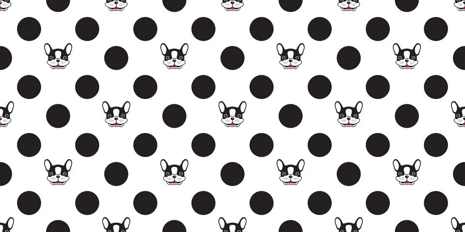 Dog seamless pattern vector french bulldog polka dot wallpaper background Stockillustratie