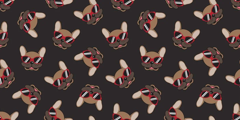Dog seamless pattern vector french bulldog isolated red sunglasses glasses Stock Illustration