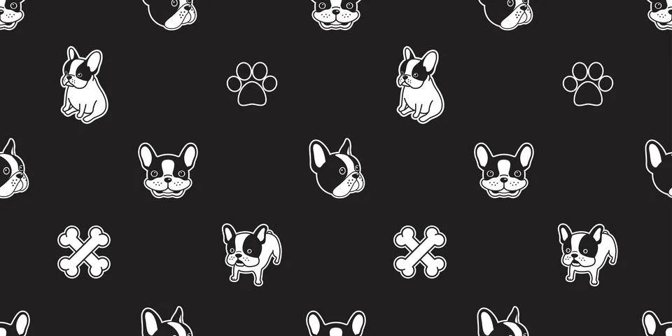 Dog seamless pattern vector french bulldog isolated paw dog bone Illustrazione stock