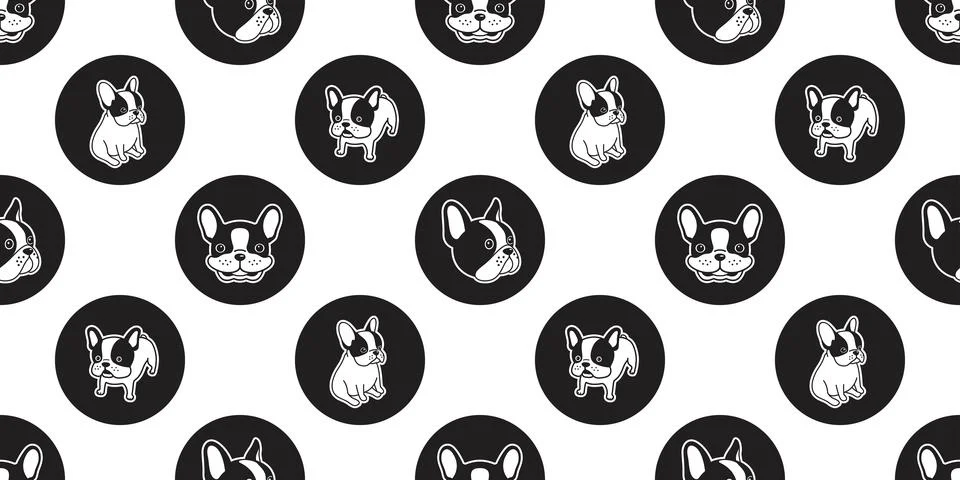 Dog seamless pattern vector french bulldog isolated dog paw polka dot Stock Illustration