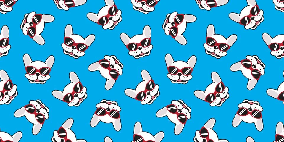 Dog seamless pattern vector french bulldog isolated sunglasses glasses Stock Illustration