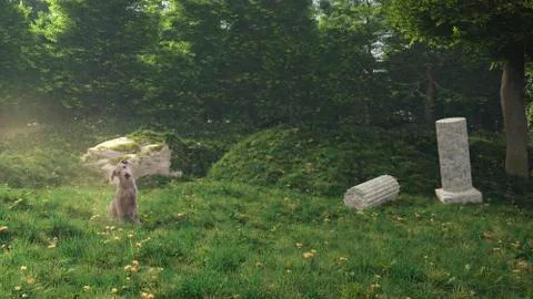 Dog In The Secret Garden.3D rendering Stock Illustration