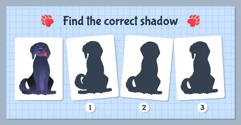 Dog shadow. Cartoon pets. Workbook test. Kids preschool worksheet. Kindergarten Stock Illustration