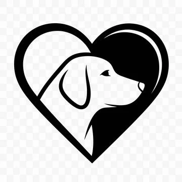 Dog Silhouette Inside Heart Shape Logo Icon, Love Animal Care Symbol Stock Illustration