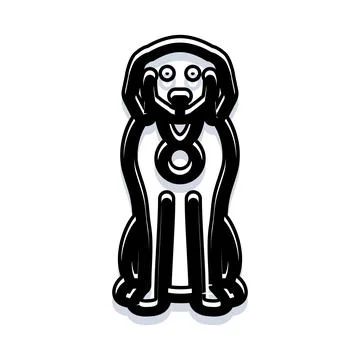 Dog sitting facing forward outline black and white Stock Illustration