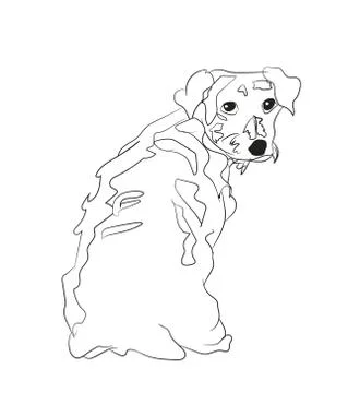 Dog sitting, lines, vector Illustrazione stock