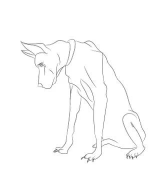Dog sitting, lines, vector Illustrazione stock