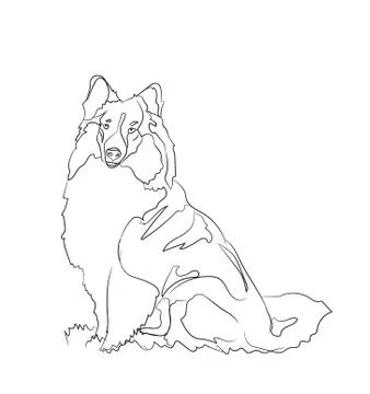 Dog sitting, lines, vector Illustrazione stock