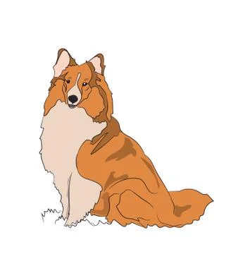 Dog sitting, lines, vector Stock Illustration