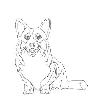 Dog sitting, lines, vector Stock Illustration