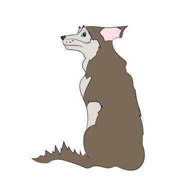 Dog sitting, lines, vector Stock Illustration