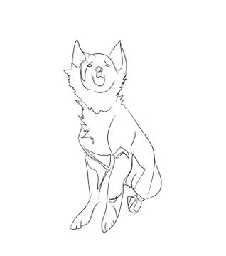 Dog sitting, lines, vector Stock Illustration